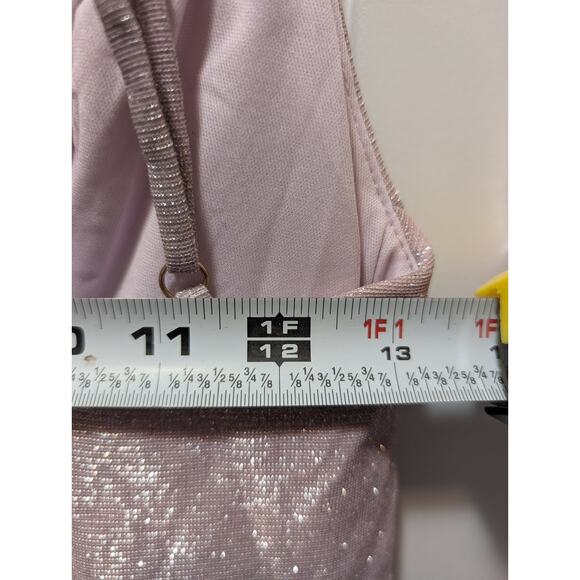 Soieblu Glitter Blush Pink Silver Shimmer Halter Strappy Party Mini Dress Size S - Picture 10 of 13
